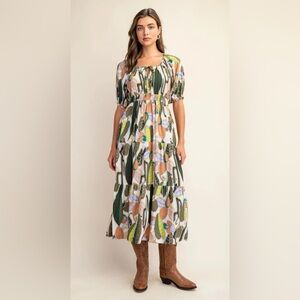 Floral Maxi Dress in Green and Cream